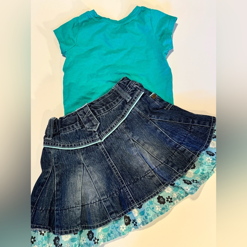 Pumpkin Patch Blue Matching Set Skirt with Floral Trim - Picture 2 of 4